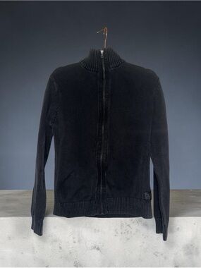 Calvin Klein Jeans Black Full-Zip Ribbed Mock Neck Sweater